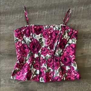 WHBM Pink Floral Bustier Strapless Dress 14 NWOT